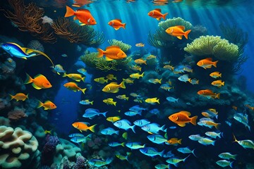 Colorful Fishes and Plants Dancing on the Seabed