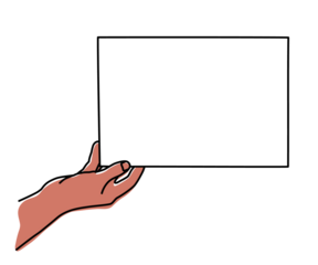 Hand holding A4 paper sheet hand drawn with thin line. Presenting document, showing memo, template for image. Png clipart isolated on transparent background