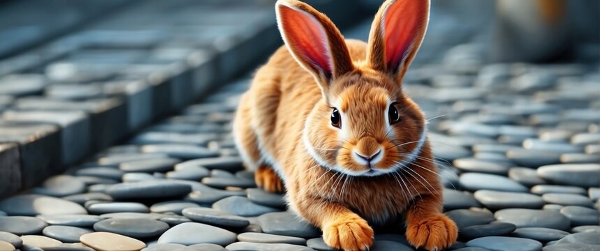 Cute little rabbit on the stone terrace