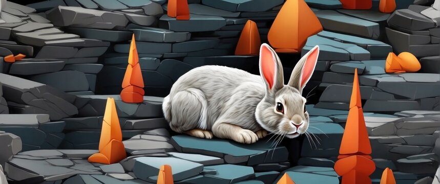 Cute little rabbit on the stone terrace