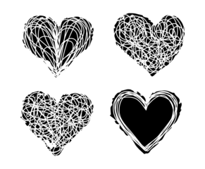 Heart tangled grungy scribbles hand drawn with paintbrush. Isolated on transparent background