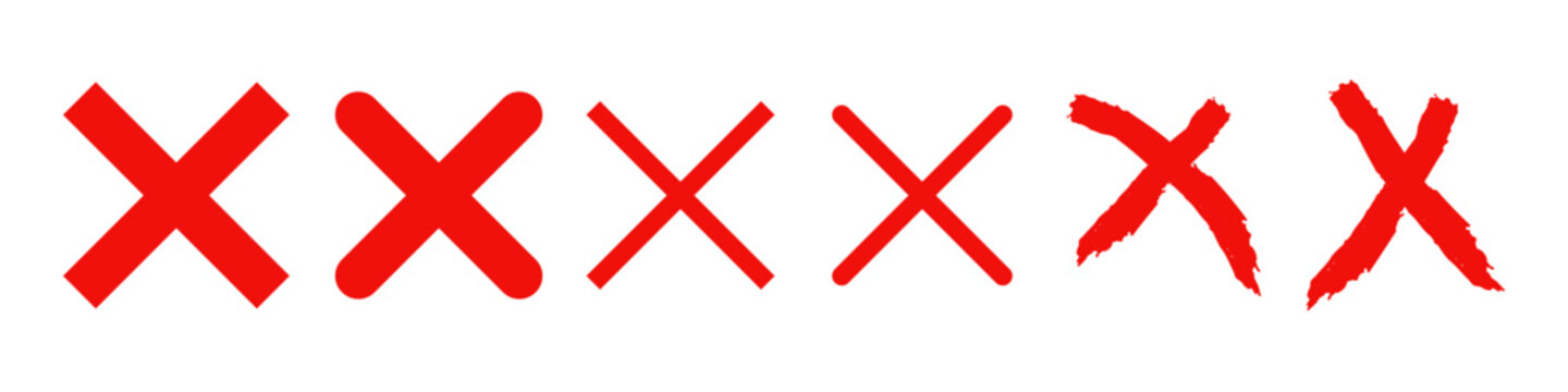 Red cross X vector icons set. Delete, vote sign. Red X on white background. Vector illustration EPS 10