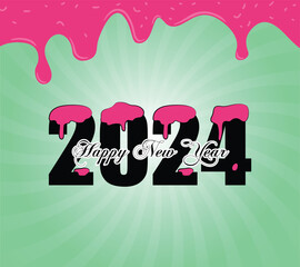 Happy New Year 2024 concept for  Ice cream splash isolated on background