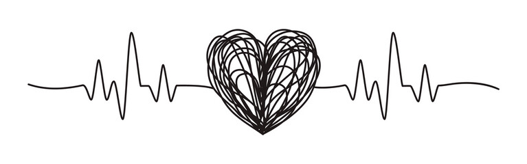 Tangled grungy heart scribble hand drawn with thin line, divider shape. Png clipart isolated on...