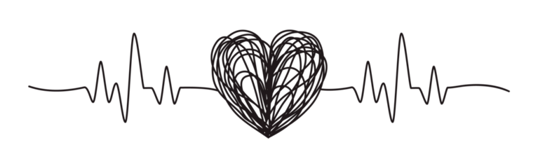 Tangled grungy heart scribble hand drawn with thin line, divider shape. Png clipart isolated on transparent background