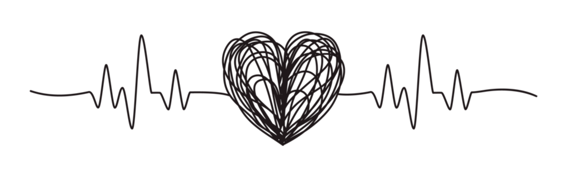Tangled grungy heart scribble hand drawn with thin line, divider shape. Png clipart isolated on transparent background - Powered by Adobe