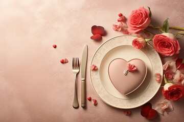 table set for valentine day - obrazy, fototapety, plakaty
