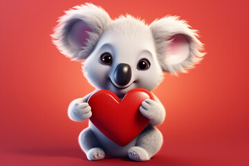 koala hug red heart