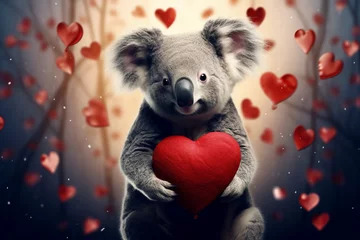 Fotobehang koala hug red heart © dobok