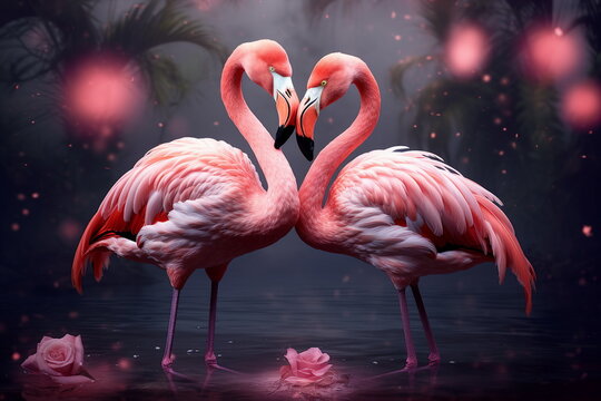flamingo couple valentine day concept