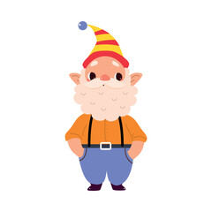 Bearded Gnome in Hat as Fairy Tale Character Vector Illustration