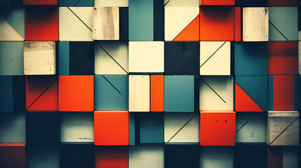 Mosaic of Geometric Squares in Shades of Orange, Grey, and White Creating Modern Wall Art
