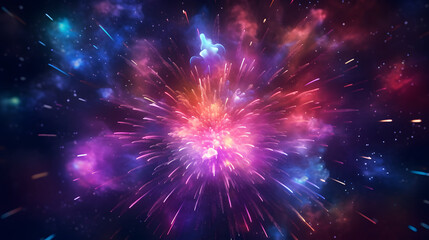 Fototapeta premium Vibrant fireworks display against night sky, a celebration of light and color