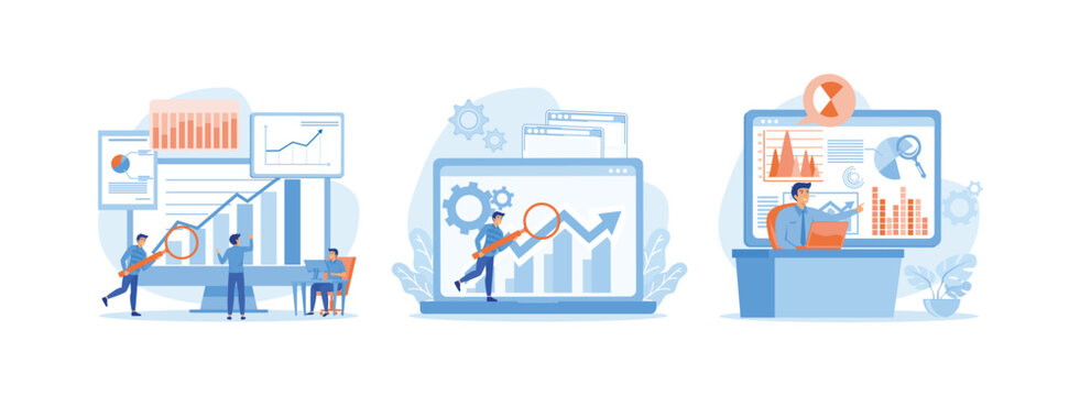 Design statistical and Data analysis for business finance investment, Data analysis for business finance investment, Data driven business. Data analyst set flat vector modern illustration
