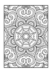 Outline floral pattern in mehndi style for coloring book page. Antistress for adults and children. Doodle ornament in black and white. Hand draw vector illustration.