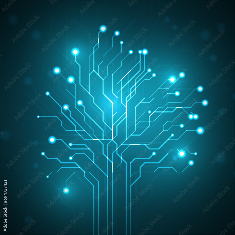 Poster circuit board in the shape of a tree.