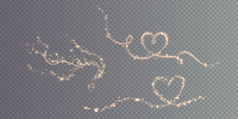 Heart gold with flashes isolated on transparent background. Light heart for holiday cards, banners, invitations. Heart-shaped gold wire glow. PNG vector   © Виктория Проскурина