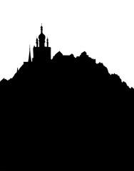 Obraz premium Vector drawing. City landscape with church