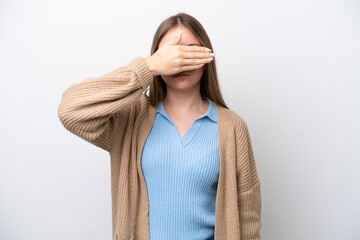 Young Lithuanian woman isolated on white background covering eyes by hands. Do not want to see...