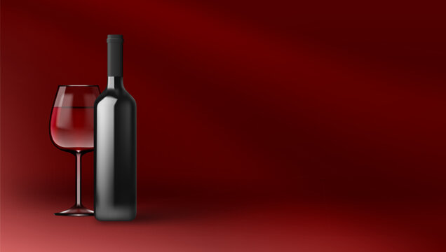 3D Dark Glass Wine Bottle Advertising Template