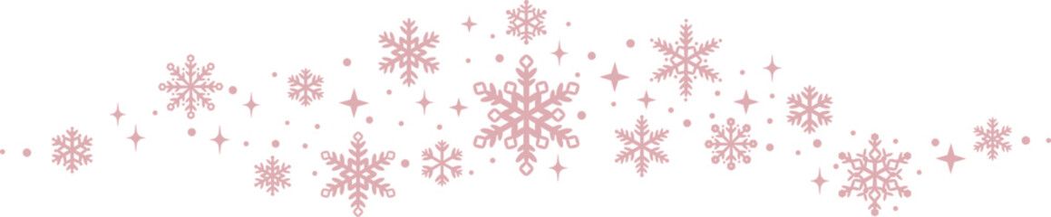 Pink snowflake wave banner, holiday clip art illustration, vector decoration element