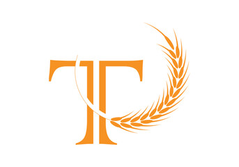 Initial T Letter with Wheat Grain for Bakery, Bread, Cake, Café, Pastry, Healthy Food, Cafeteria, Home Industries Business Logo Vector Idea