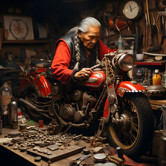 Generative AI,Vintage Motorcycle Passion: Polishing the Classic Indian Chief