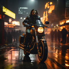 Generative AI,Urban Rebel: Neon-Lit Motorcycle Adventure