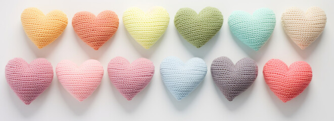 Knitted hearts in pastel colors --ar 22:8 --v 5.2 Job ID: ab3c143d-616c-4f93-8c8c-e22b012e59e7
