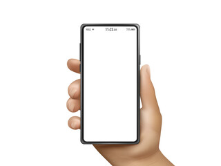 Hand Holding Black Smartphone With White Screen
