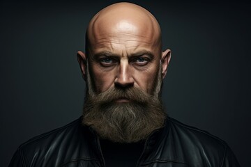 Man beard bald head. Adult portrait. Generate Ai