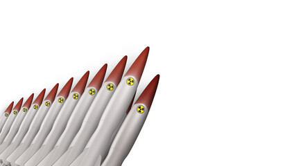 Fototapeta premium 3D Nuclear Rockets Or Bombs Isolated On White