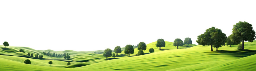 Rolling green hills adorned with lush trees, cut out