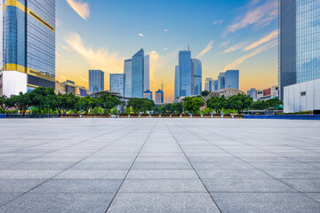 Guangzhou city center empty brick floor and skyline in China
