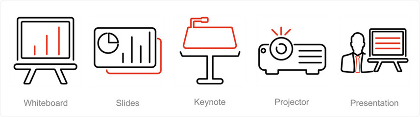 A set of 5 Business Presentation icons as white board, slides, keynote - obrazy, fototapety, plakaty