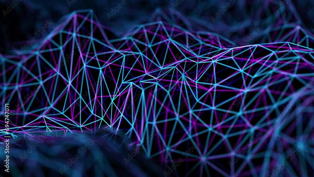 Poster 3d wavy wireframe landscape. abstract concept of digital artificial intelligence, soundwaves, cybers