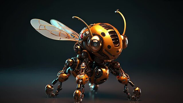 Robot bee. Artificial bee. Created with Generative AI.	
