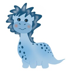 Cute blue dinosaur with hairstyle illustration 