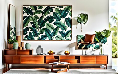 Tropical retreat: Banana leaves and palm fronds arranged in a vase, bringing a slice of the rainforest to your living room."