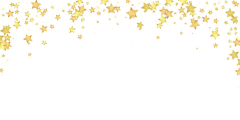 Magic stars vector overlay. Gold stars scattered around randomly, falling down, floating. Chaotic dreamy childish overlay template. Vector fairytale on white background.