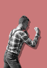 Fototapeta na wymiar Collage with a man in fighting pose 