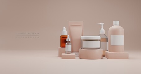 Cosmetic product mockups and geometric with pastel color background for presentation of cosmetic.3D rendering