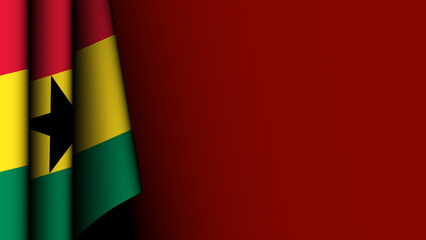 The Ghanaian flag on the left, against a red background