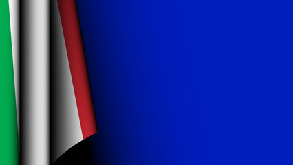 The Italian flag on the left, against a blue background