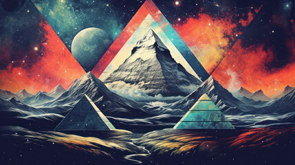 illustration représentant un paysage spatial et des pyramides - grain sur l'image - obrazy, fototapety, plakaty