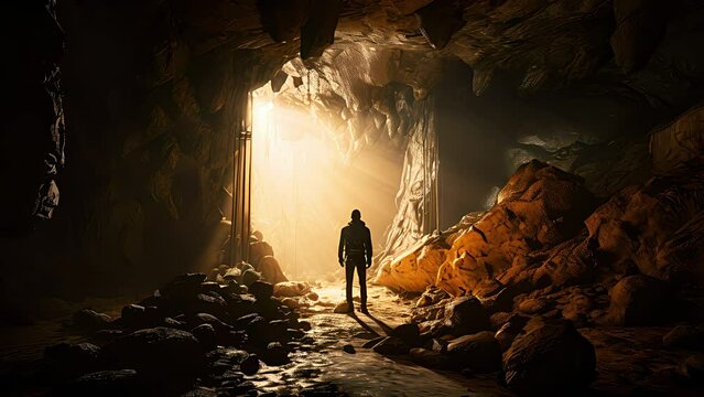 	
person escaping from a cave. Created with generative AI.	
