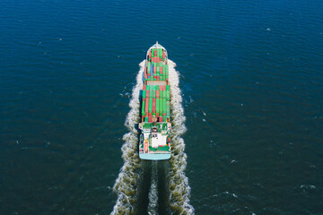 Aerial view cargo container cargo ship in import export and business logistic and transportation