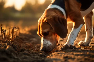 Fototapete English foxhound sniffing to follow the scent during foxhunts © Fernando