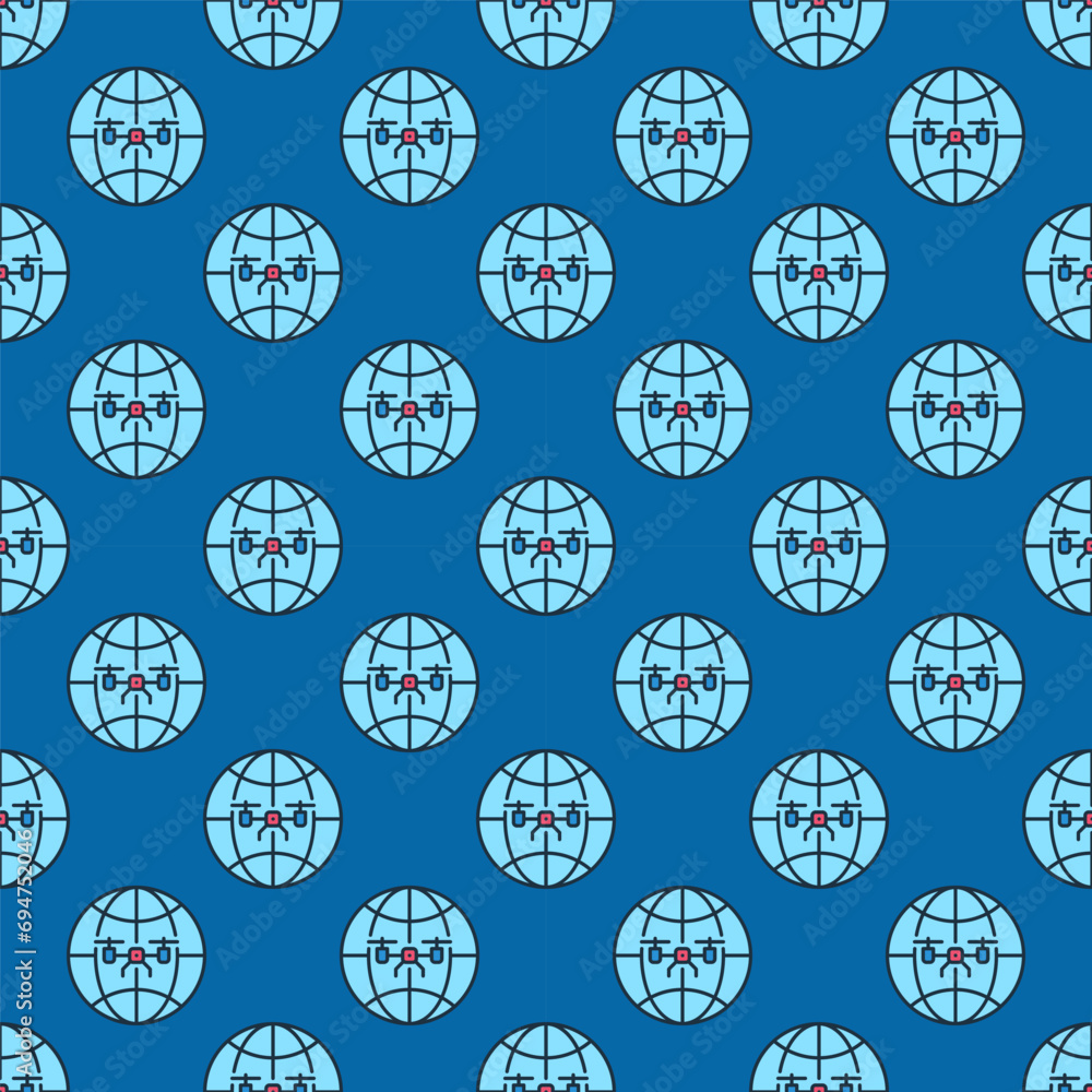 Poster earth globe with quadcopter vector colored seamless pattern