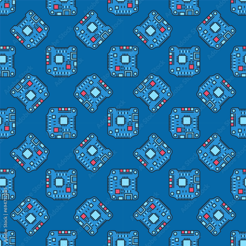 Poster quadcopter flight controller vector concept blue seamless pattern